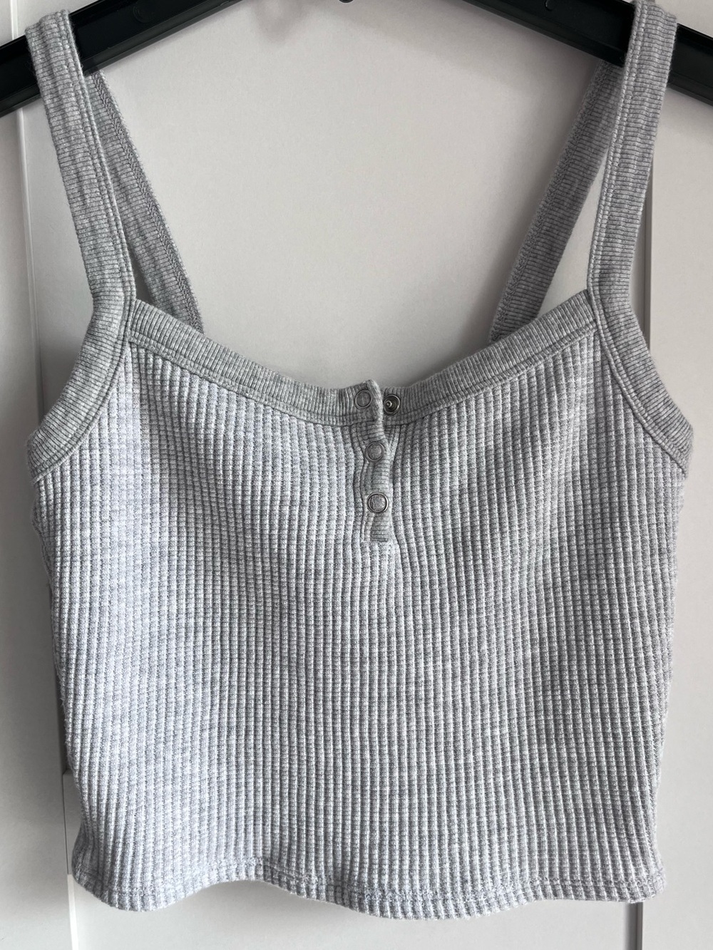 PacSun Light Gray Ribbed waffle Crop Tank snap Button Front small